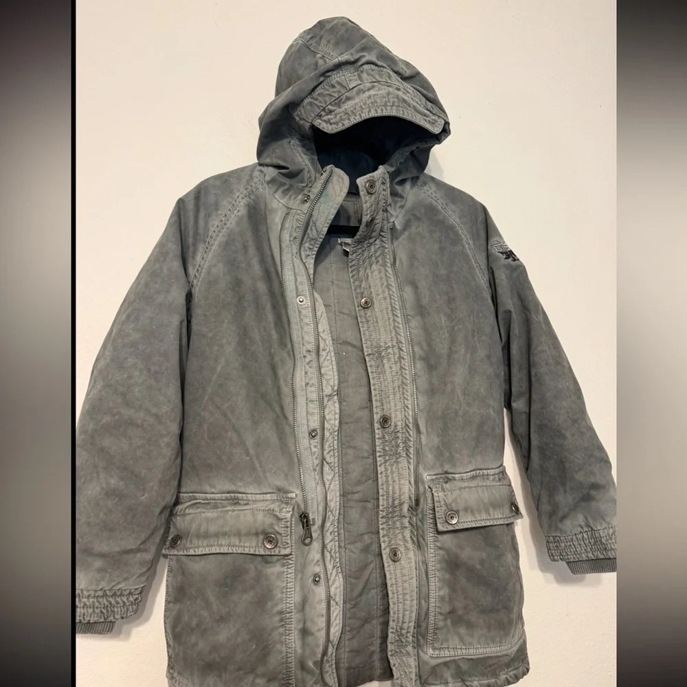 Diesel Vintage Distressed Army Green Winter Hooded Puffer Jacket Size 10
